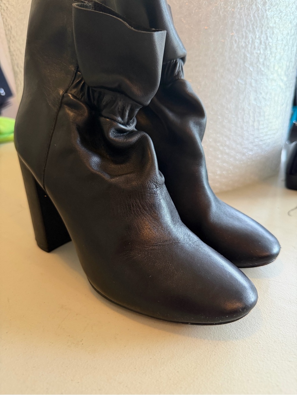 Botkier Black Gathered Leather Ankle Boots with Block Heel size 7